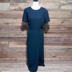 Marianna Womens Size 12  Maxi Dress Navy Blue Side Slit Sheer Embellished Back
